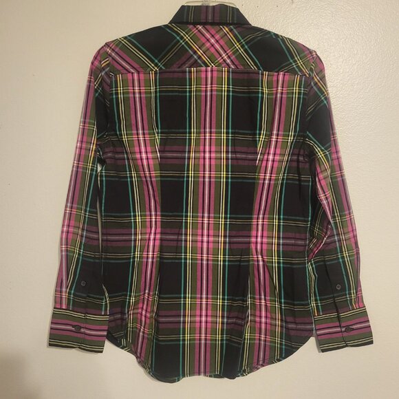 J Crew Womens Cotton Blouse Top Slim size 0 Pink Stewart Tartan Plaid Holiday - Picture 6 of 7